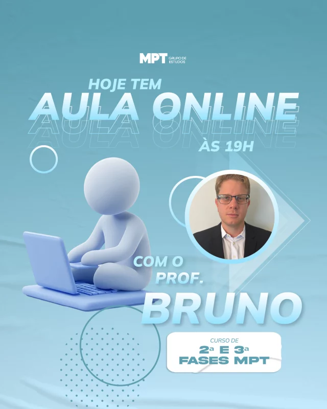 💻 Nosso Curso de 2ª e 3ª Fases MPT segue com inscrições abertas e conta com aulas online semanais para preparar você com estratégia, profundidade e constância.

Não perde essa chance e vem estudar com a gente! 🚀

🎧 TURMA ATIVA
R$ 349,00/mês (PIX) ou
R$ 319,00/mês no plano trimestral (1x R$ 957,00 PIX) ou
R$ 309,00/mês no plano semestral (1x R$ 1.854,00 PIX)

✅ Inscrições pelo e-mail mptgrupo@gmail.com 

#estudodirigido #aprovacao #mpt #direitodotrabalho #preparacaoestrategica #mptgrupodeestudos